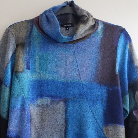 Damee Colorblock Turtleneck Tunic‎ Women's S Oversized Boxy Lagenlook Arttowear - Picture 2 of 11